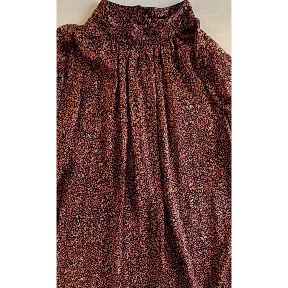 H&M Women's Floral High Neck Button Front Blouse Black/Pink Long Sleeve XXL